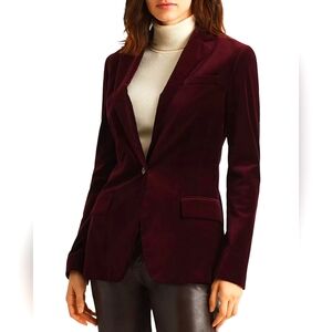 Lauren Ralph Lauren Velvet One Button Burgundy Women's Blazer Jacket Size 16